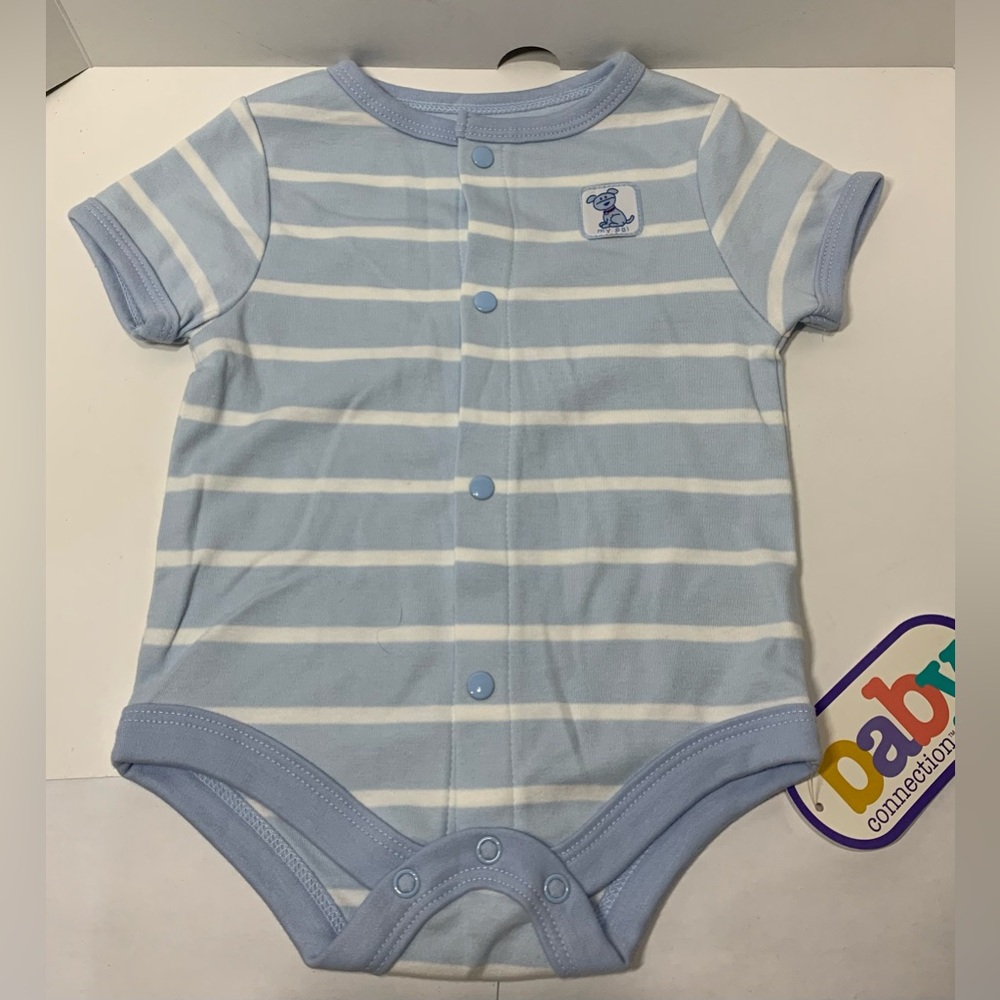 Baby Connection Onesie 3/6 Months Light Blue & White Stripes